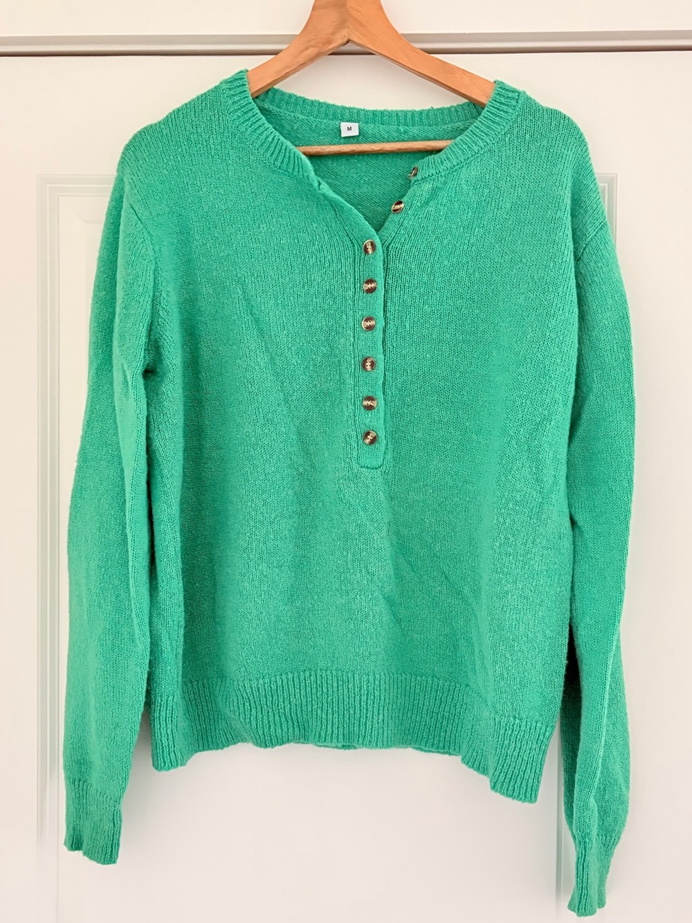 Bright Green Button-Front Henley Sweater